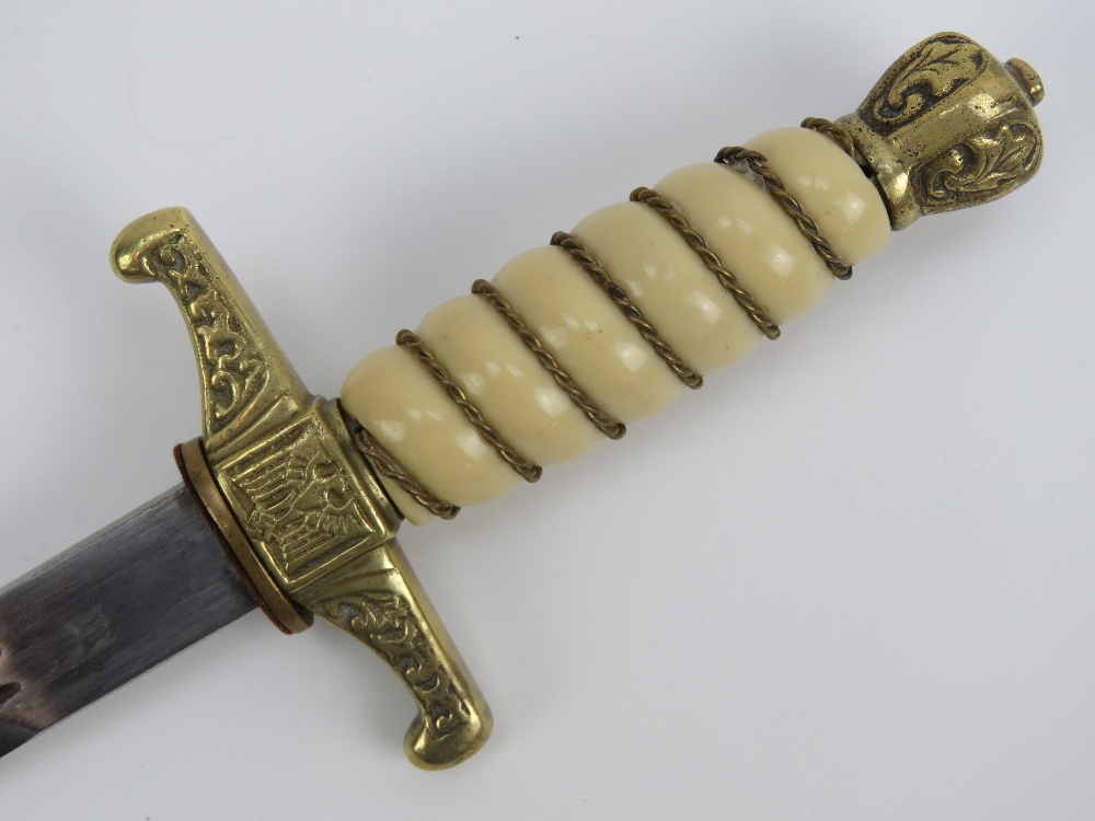 A WWII German Naval Officers dagger having brass scabbard and 25cm blade, - Image 4 of 4