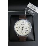 A Hugo Boss stainless steel wristwatch in as new condition complete with box and papers,