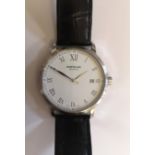 A Mont Blanc automatic wristwatch with white dial with black Roman numerals and date aperture,