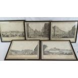 A set of five Continental hand coloured prints, various views and all within Hogarth frames,