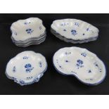 A Caughley blue on cream osier moulded part dessert service c1780s comprising four cushion shaped