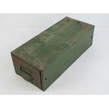 A vintage metal index cards drawer measuring 39.5 x 17 x 12cm.