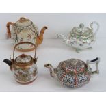 Four assorted teapots; two late 18th/early 19th century highly decorative teapots,