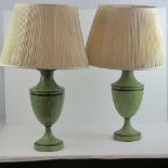 A pair of contemporary ceramic baluster table lamps each in the form of a Grecian urn,