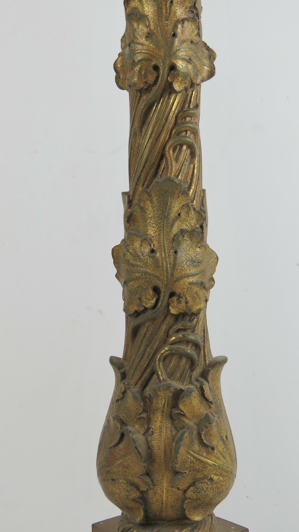 A heavy cast gilt bronze single candlestick with grape and vine decoration throughout, 56cm high. - Image 3 of 3