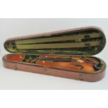 A superb 19th century fitted mahogany violin case having brass carry handle,