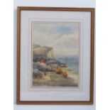 Watercolour; coastal scene entitled 'Near Bon Church' Isle of Wight, signed lower right H Lawes,