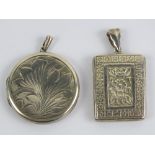 A HM silver locket or rectangular form having floral engraving to front and back, hallmarked 925,