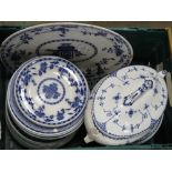 A large quantity of assorted blue and white dinnerware, various makes, includes, plates, tureens,
