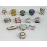 A quantity of Del Prado porcelain trinket boxes together with a single Halcyon Days Bilston enamel