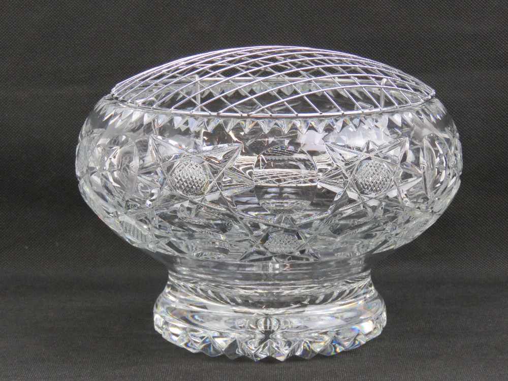 A fine heavy lead crystal glass rose bowl marked Brierley under and having fitted double skinned