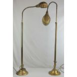 A pair of vintage Christopher Wray brass gooseneck clam shell floor lamps,