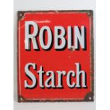 An original vintage 'Robin Starch' red ground tin plate enamel sign measuring 31 x 25.5cm.