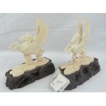 A pair of Pegusus like winged horses carved from Woolly Mammoth tusk segments (Extinct Genus