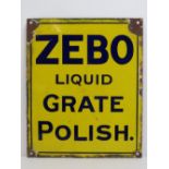 An original vintage 'Zebo Liquid Grate Polish' yellow ground tin plate enamel sign measuring 31 x