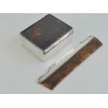 A two piece desk set comprising HM silver and tortoiseshell lidded cigarette case,