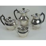 A silver plated tea service including teapot, coffee pot, hot water jug and sugar bowl,