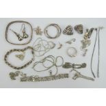 A quantity of assorted silver and white metal jewellery including bangle, necklaces, bracelets,