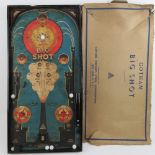 A vintage 1930s 'Gotham Big Shot' bagatelle board with glass balls and original packaging.