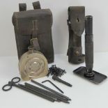 A WWII Danish Military Madsen LMG rear monopod. Together with a machine gunner's accessories pouch
