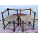 A matched pair of c1930s oak woven rush