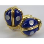 A pair of 18ct gold lapis lazuli and mot