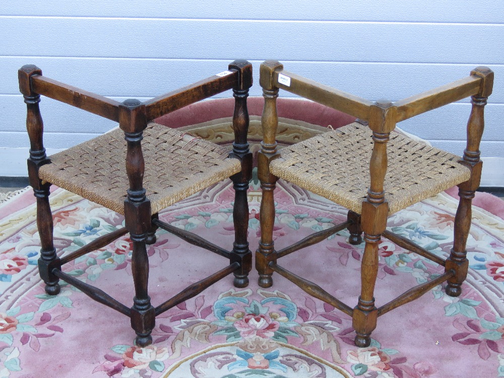 A matched pair of c1930s oak woven rush - Image 2 of 2