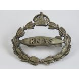 A WWI British RNAS (Royal Naval Air Service) Balloonist award badge having maker marks upon.