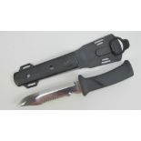 A contemporary lightweight 'Eternal' divers knife with strap sheath 25cm in length.