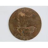 A WWI bronze death / memorial plaque marked for Christopher Hemmings, 12cm dia.