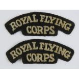 A pair of embroidered WWI Royal Flying Corps (RFC) shoulder flashes with backing.