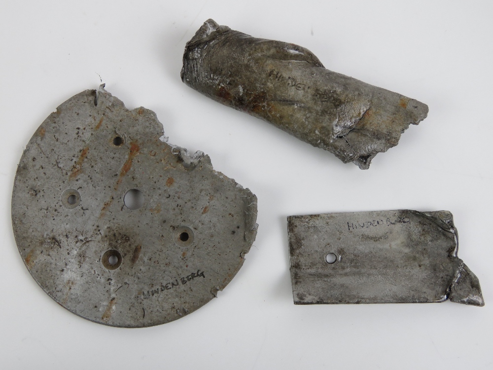 Three items from the wreck of the Hindenburg, all aluminium, being remnants of a 11.