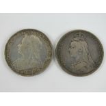 Two Victoria full silver crowns dated 1891 and 1897, total weight 1.8ozt.