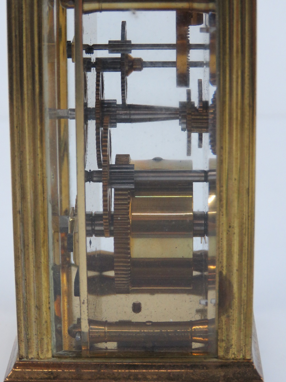 A brass cased five glass carriage clock having enamelled face, Roman numerals, - Image 5 of 5