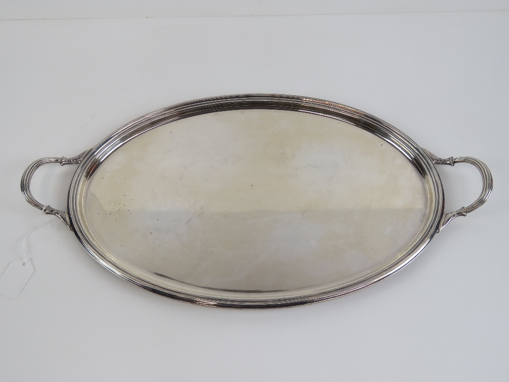 A large and impressive HM silver oval tray having twin end handles, - Image 4 of 4