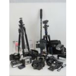 A quantity of cameras and camera equipment; Canon Powershot with Canon zoom lens, 12X 6.0-72.