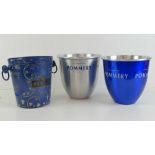 Three metal Pomery champagne ice buckets.