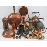 A quantity of copperwares including; orchid watering jug, hot water 'bottle', kettle jugs etc.