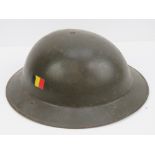 A Mark 2 Belgian clone of the British Brodie helmet, c1949-1952, having brown leather lining,