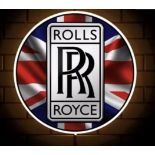 A contemporary illuminated Rolls-Royce themed circular wall sign, 43cm dia.