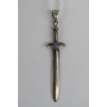 A HM silver pendant in the form of a sword having opal cabachon 'hilt', hallmarked London, 8.