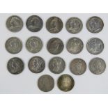 A quantity of full silver half crowns dated 1887 - 1900. Seventeen items, 7.68ozt.
