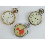 A Waltham gold plated open face pocket watch, enamel dial,
