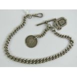 A HM silver graduated link Albert chain having clasp, T-bar,