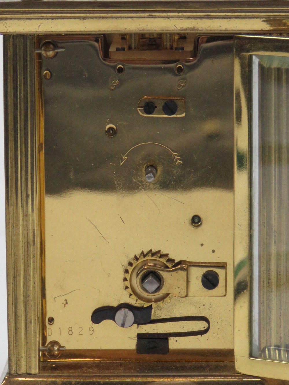 A brass cased five glass carriage clock having enamelled face, Roman numerals, - Image 3 of 5