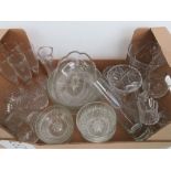 A quantity of glassware including cut glass tumblers and large contemporary glass vases etc.