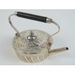 A miniature HM silver kettle made by George Unite, having turned wooden handle,