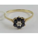 A 9ct gold sapphire and diamond floral cluster ring,