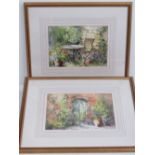 A pair of watercolours of walled garden scenes, each signed lower right AE Dangerfield,