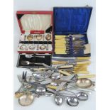 A quantity of silver plated flatware including; boxed set of fish knives and forks,
